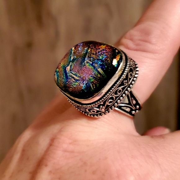 New Dichroic Glass 925 Silver Ring. - Picture 2 of 12
